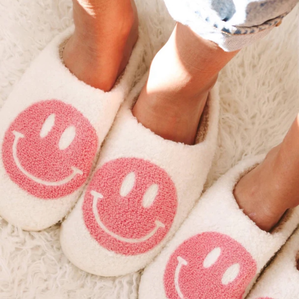 Pink Smiley Face Slippers